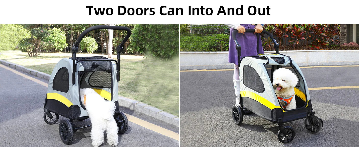 Premium Dog Stroller Pram 4 Wheel Foldable Cart Travel Walk Pet Jogger Wagon for Small Medium Large Dogs