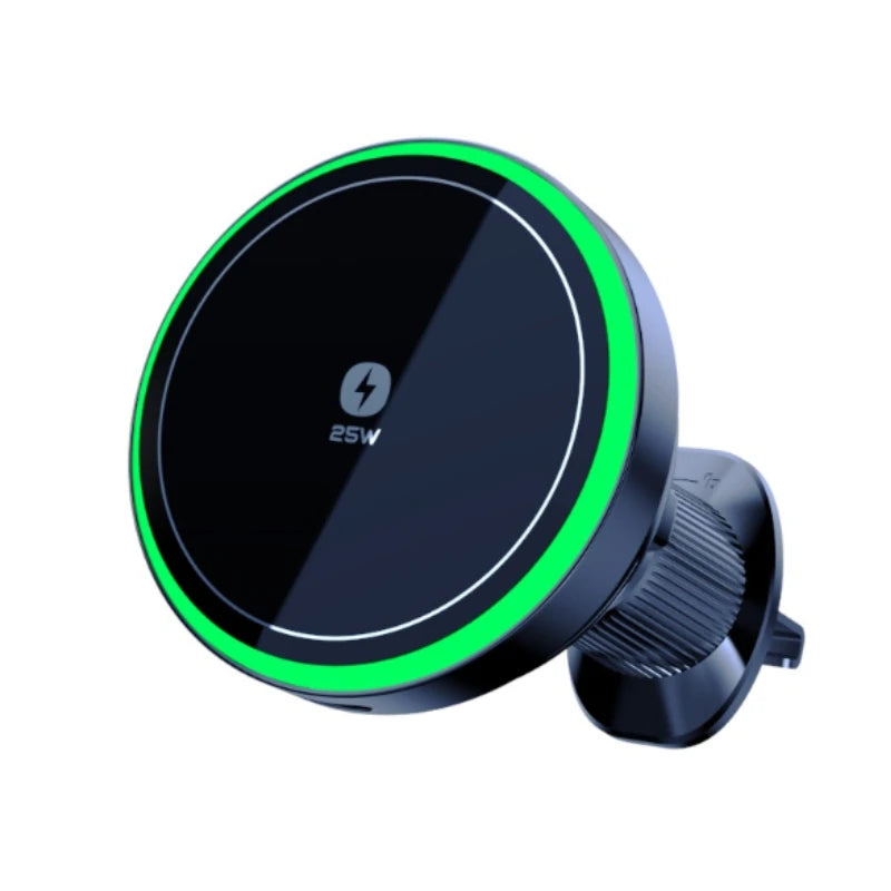 Qi2.2 25W Air-Cooling Car Magnetic Wireless Charger LED Light Phone Stand For Magsafe iPhone 17~12 Pro Max Fast Charging Station