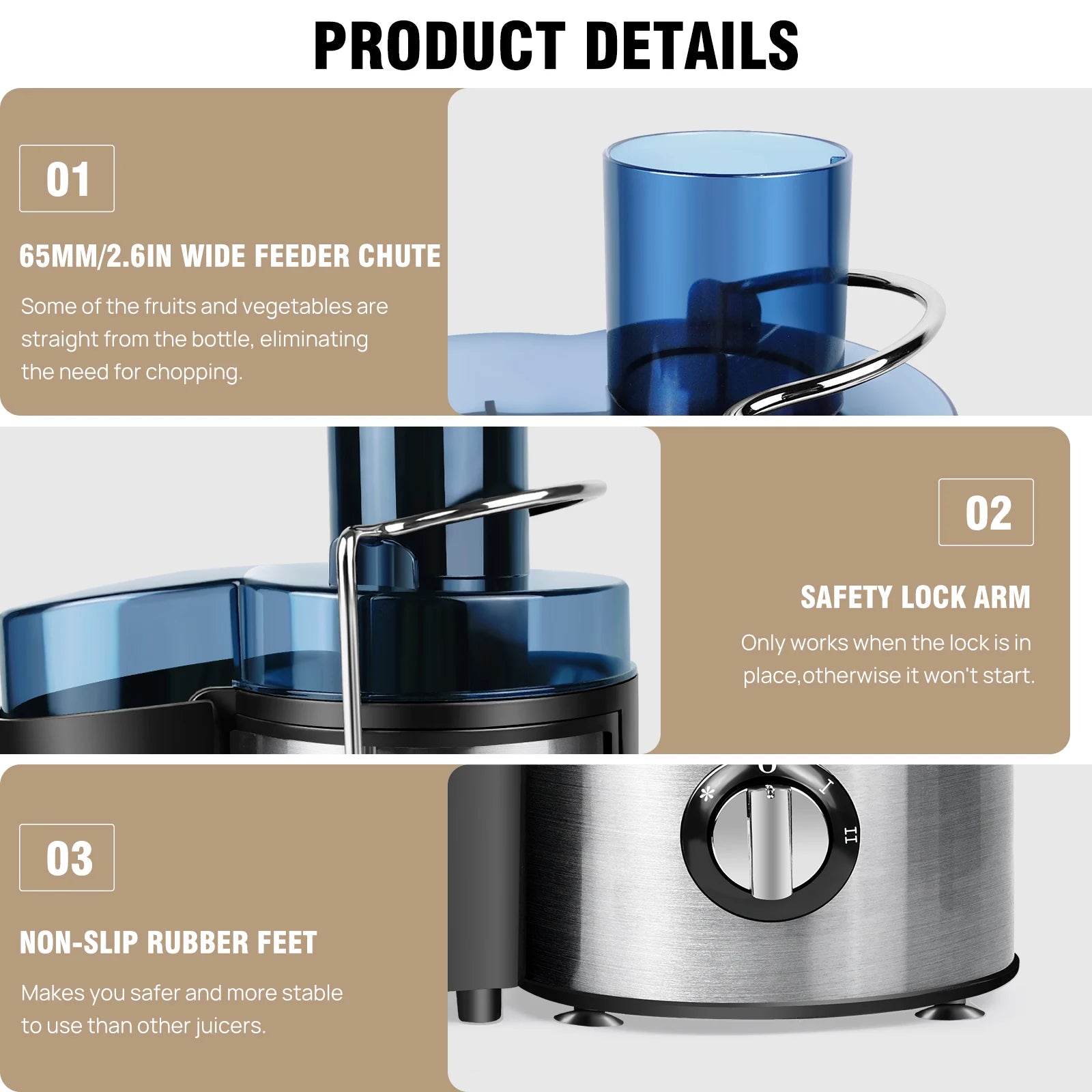 BRIEFNESS 400W Juicer ,2 Speed Electric Juicer Machines ,500ml Capacity, 65mm Wide Mouth Feed Chute for Fruit and Vegetables