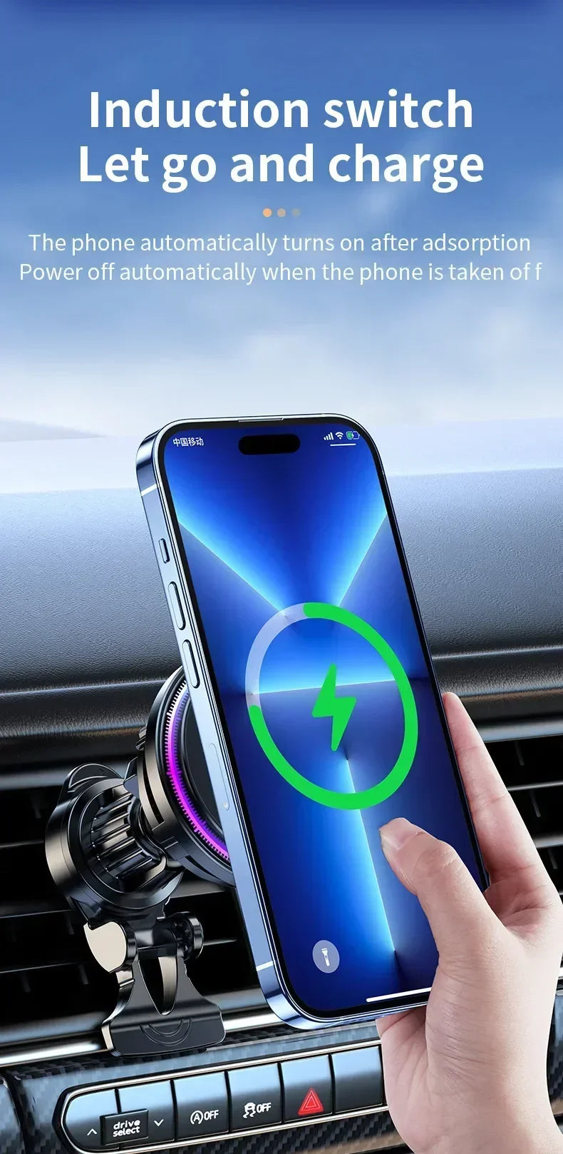 Car Phone Holder Stand Fast Charging Station Magnetic Ice Cooling Car Wireless Charger Dock for iPhone 17 16 15 14 13 Pro Max