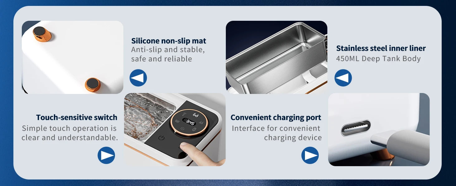 Ultrasonic 55KHZ Cleaning Machine Soundwave Technology Deep Cleaning Appliance for Glasses Dentures Jewelry Makeup Brushes