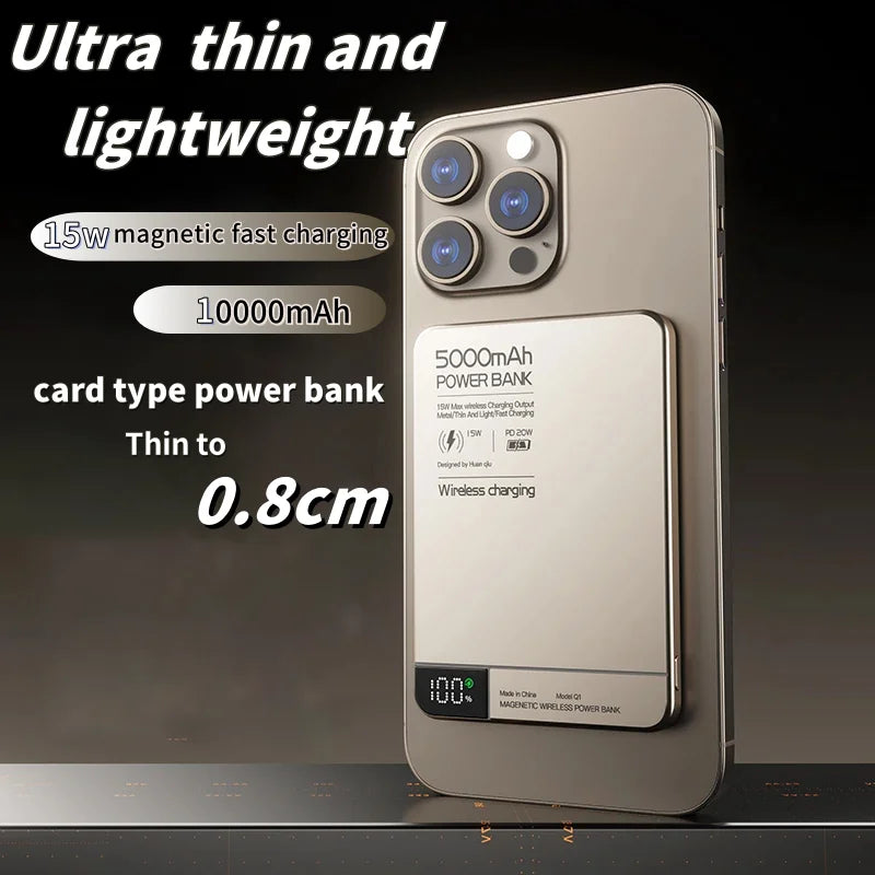 Travel Portable 10000mAh Wireless Magnetic PowerBank Fast Charging Ultra Capacity Digital External Battery PowerBank For Magsafe