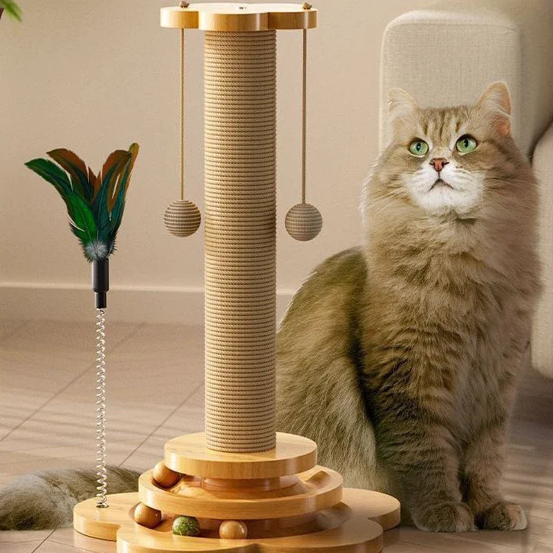 Pet Cat Toy Solid Wood Cat Turntable Funny Cat Stick Balls Durable Sisal Scratching Board Cat Supplies Cat Grab Column