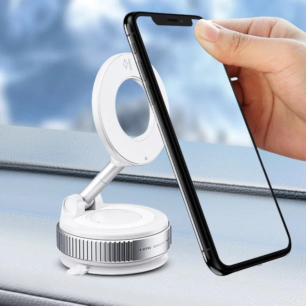 360° foldable vacuum magnetic phone stand, magnetic car phone stand, hands-free suction cup phone stand, smooth surface