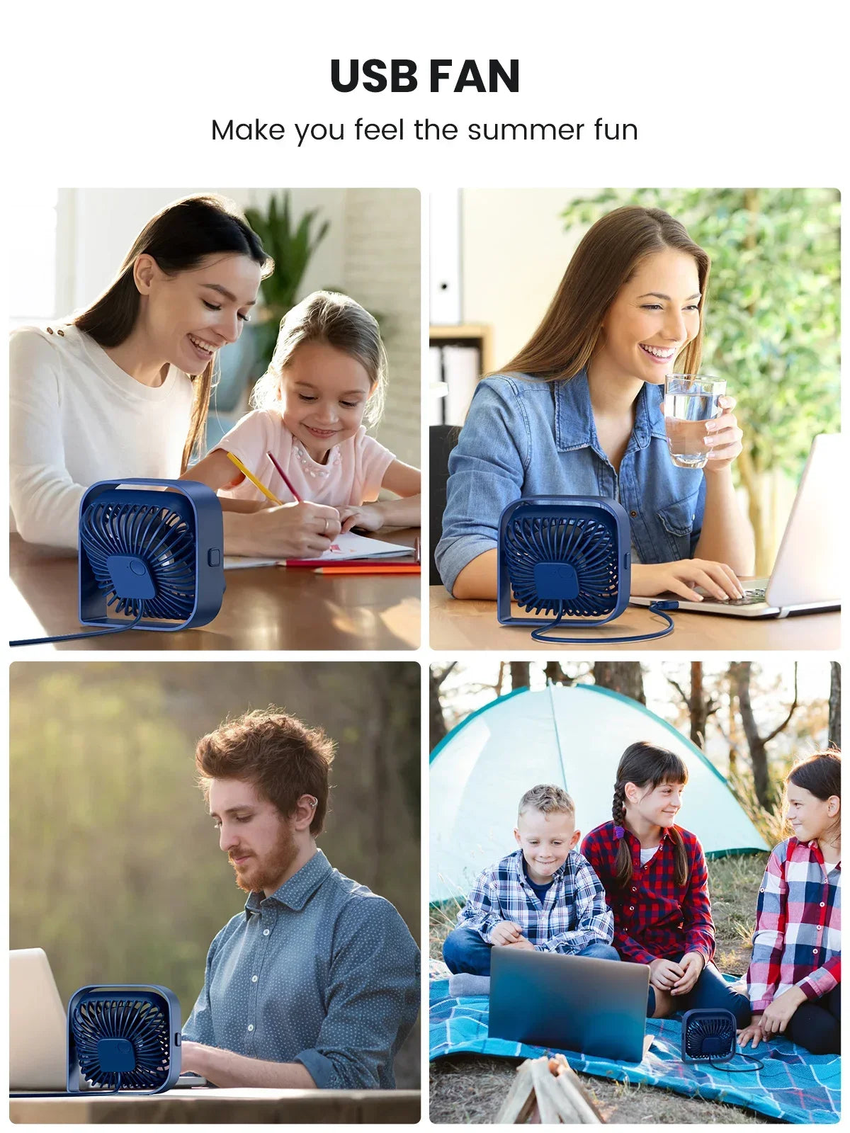 USB Desk Fan Strong Airflow & Quiet Operation 3 Speed Wind Mini Table Fan 360° Rotatable Head for Home Office Bedroom Table