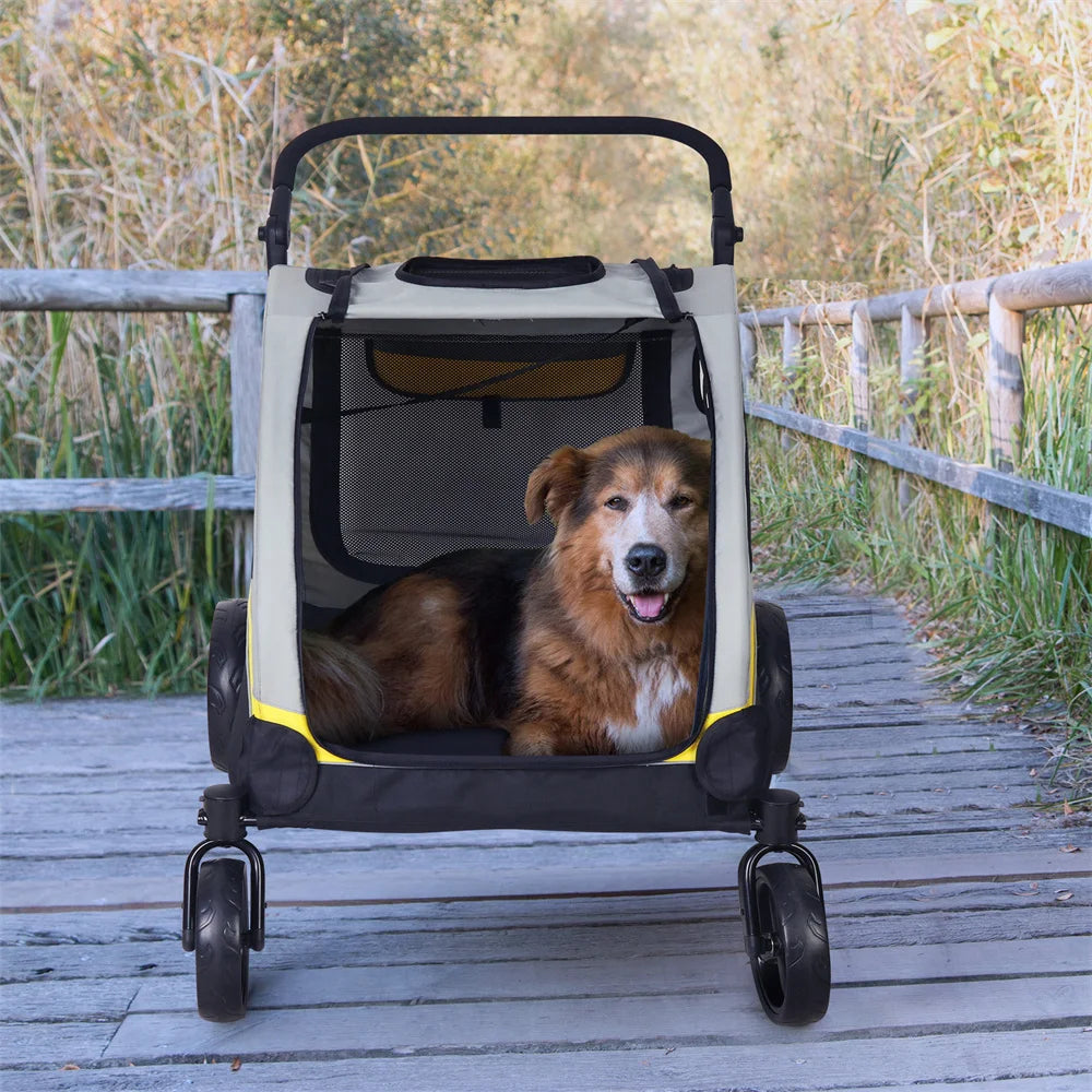 Premium Dog Stroller Pram 4 Wheel Foldable Cart Travel Walk Pet Jogger Wagon for Small Medium Large Dogs