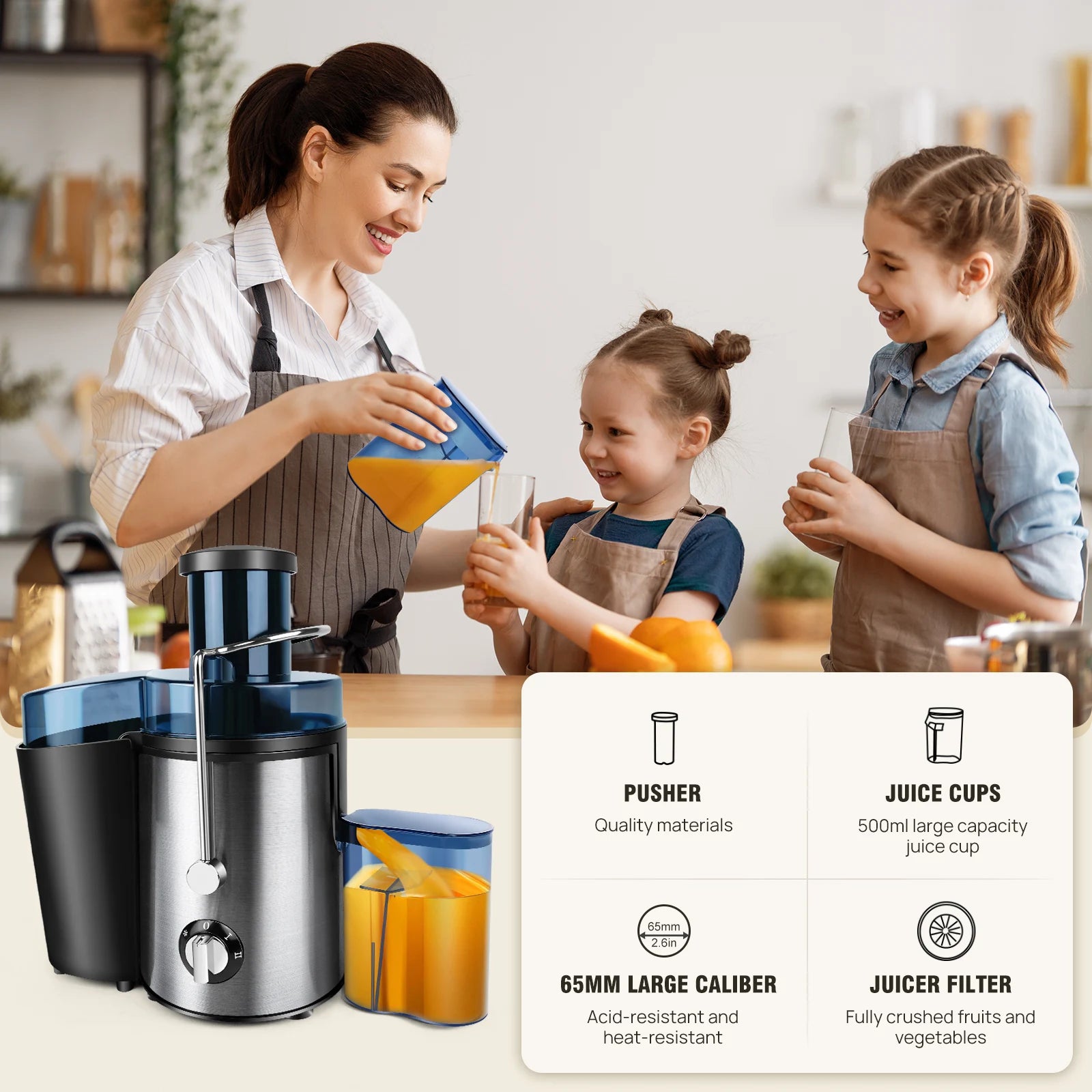 BRIEFNESS 400W Juicer ,2 Speed Electric Juicer Machines ,500ml Capacity, 65mm Wide Mouth Feed Chute for Fruit and Vegetables