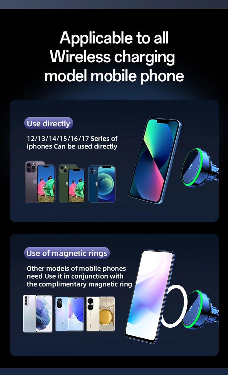 Qi2.2 25W Air-Cooling Car Magnetic Wireless Charger LED Light Phone Stand For Magsafe iPhone 17~12 Pro Max Fast Charging Station