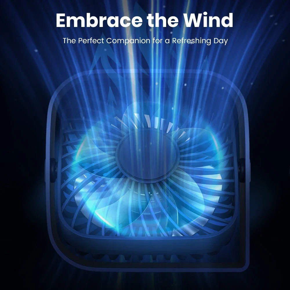 USB Desk Fan Strong Airflow & Quiet Operation 3 Speed Wind Mini Table Fan 360° Rotatable Head for Home Office Bedroom Table