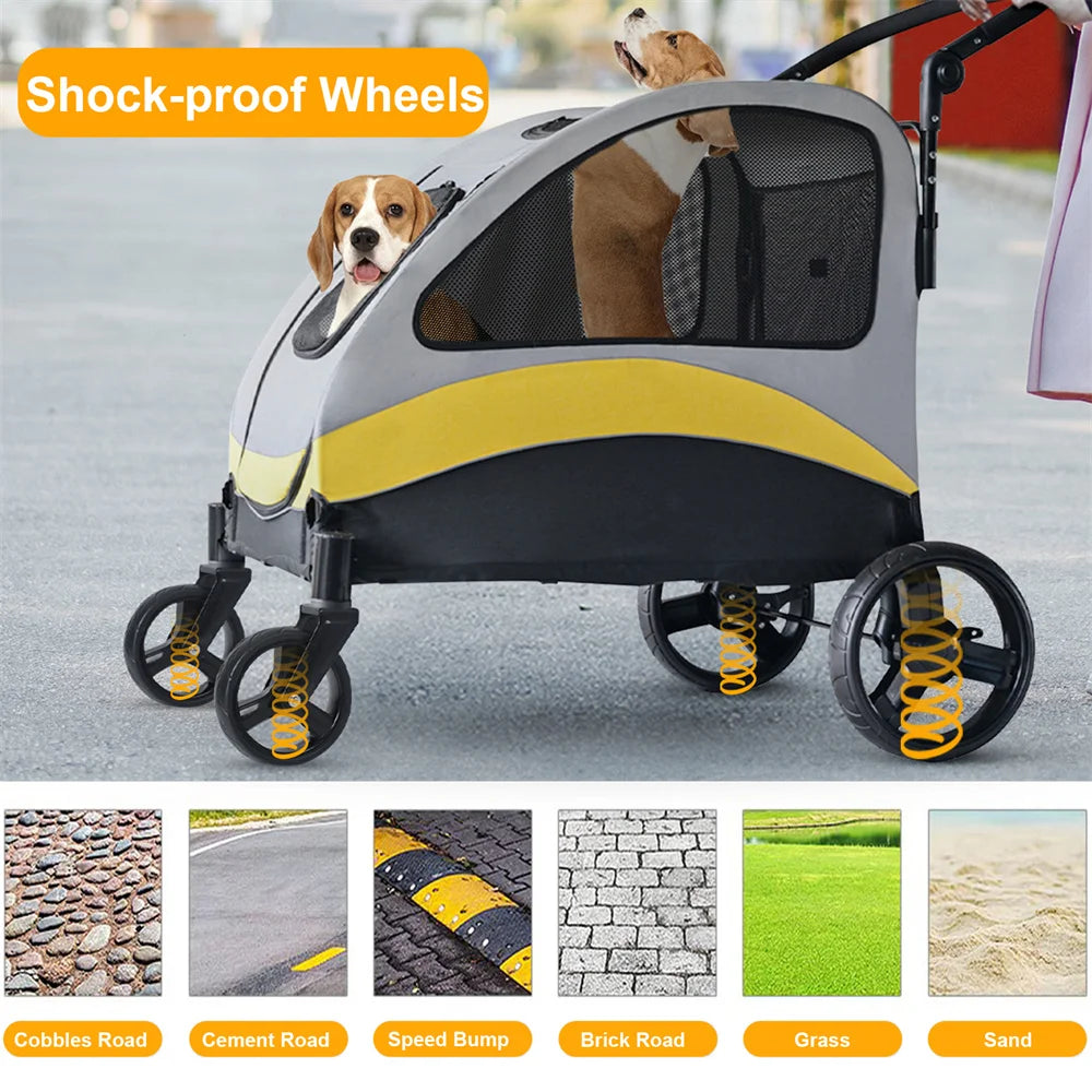 Premium Dog Stroller Pram 4 Wheel Foldable Cart Travel Walk Pet Jogger Wagon for Small Medium Large Dogs