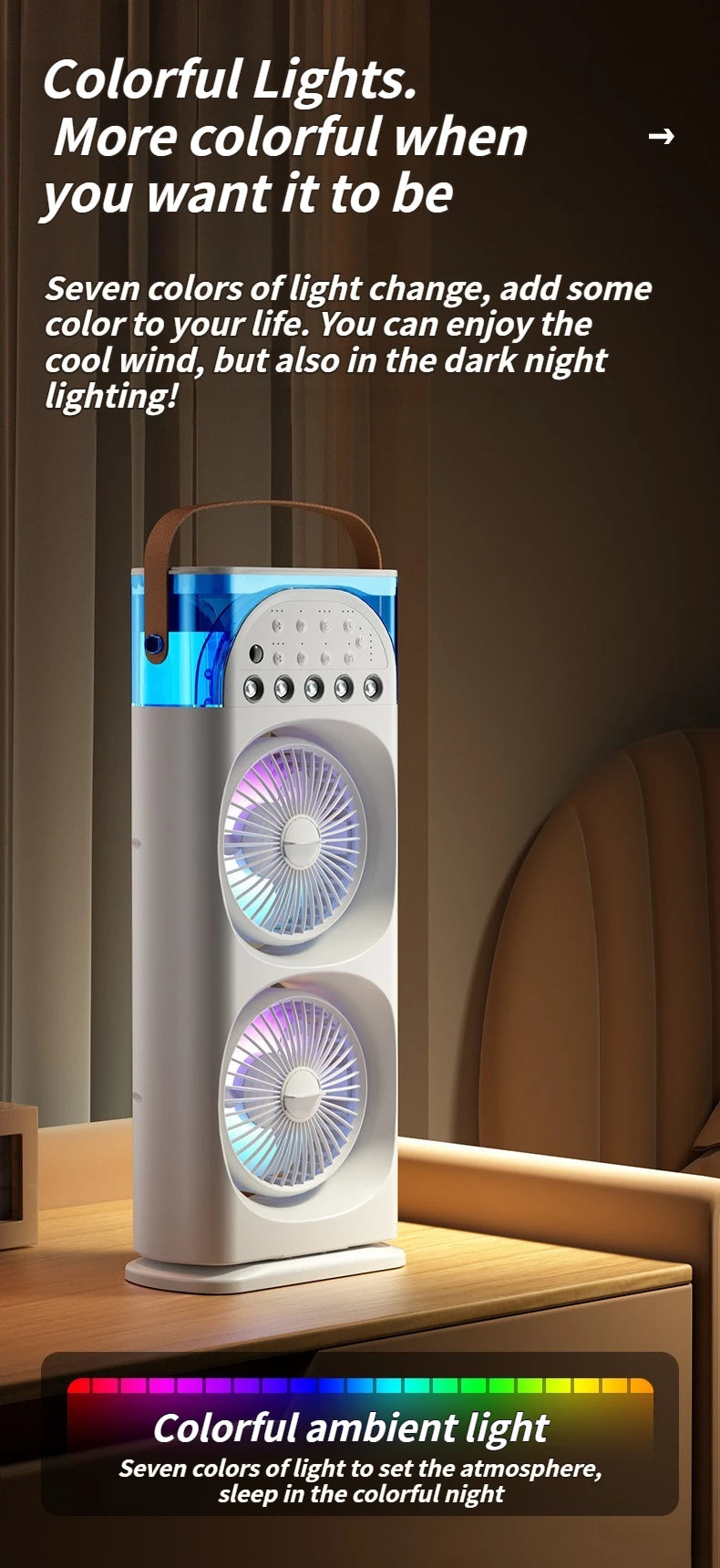 2025 5-Port Mist Fan - Desk Fan with Oscillation, Cooling, Aromatherapy, Colorful LED Lights, and Timer