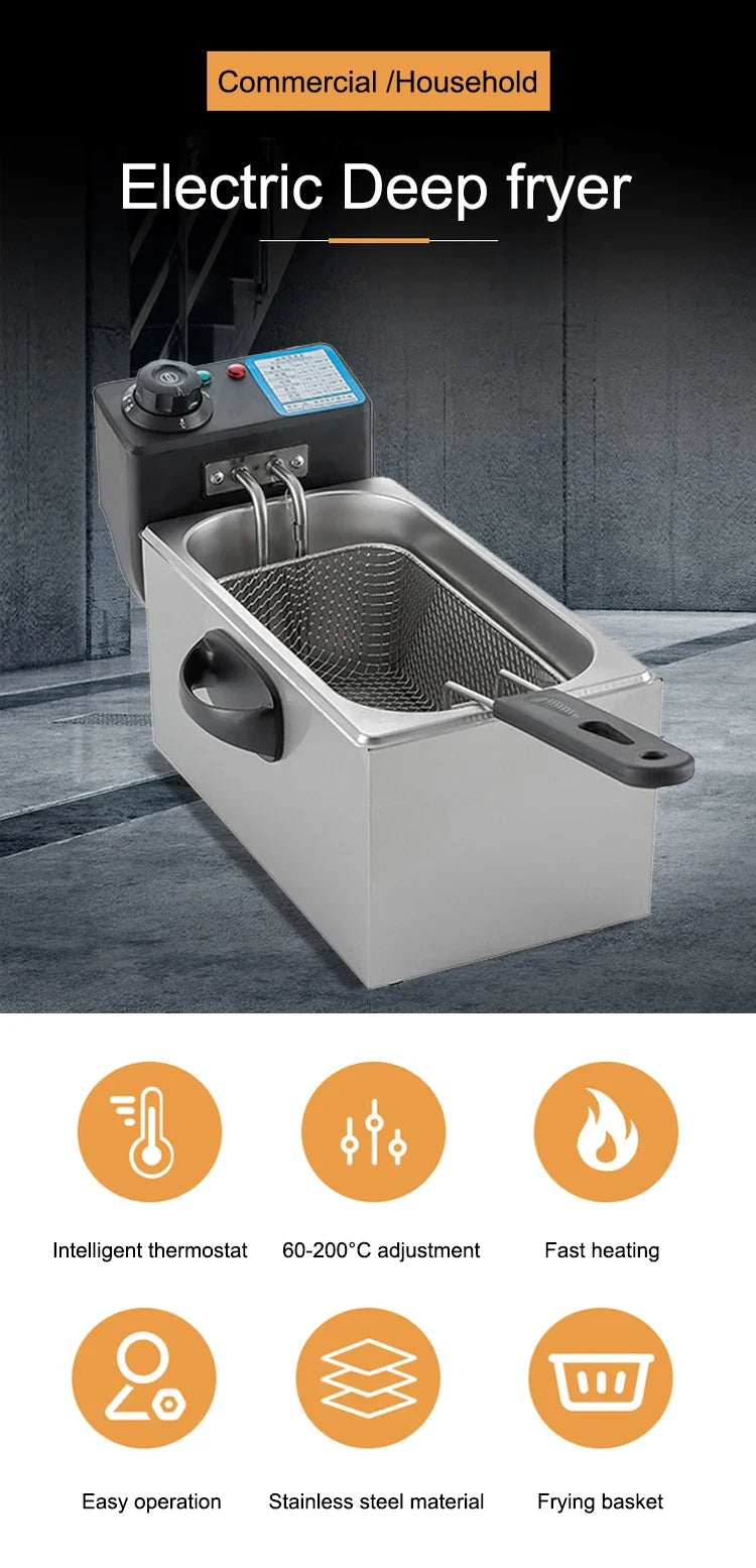 4L Electric Deep Fryers Oil Oven Adjustable Thermostat Fried Chicken Grill French Fries Frying Machine Heating Cooker 2000W