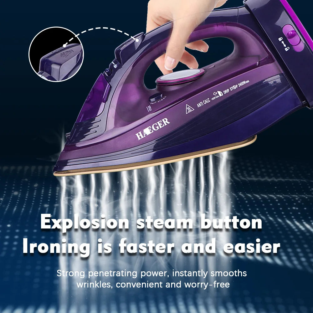 Steam Iron for Clothes,220V 2400W Handheld Electric Iron ,Wireless, Adjustable Temperature,Titanium Infused Ceramic Soleplate