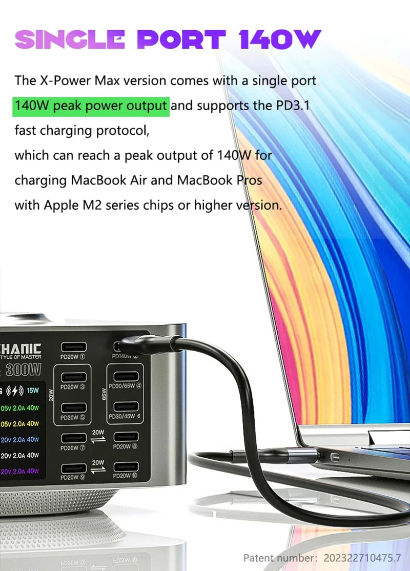MECHANIC X-Power Max USB Smart Charger 300W 10-Port LED Display Quick Charge QC 3.0 Wireless Charge For Phone Charging Station