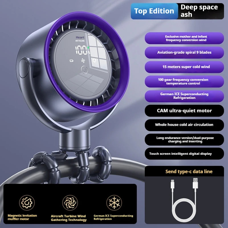 2025new fan ICE super cooling conductor desktop bedside variable frequency shaking head digital display octopus shaking head fan