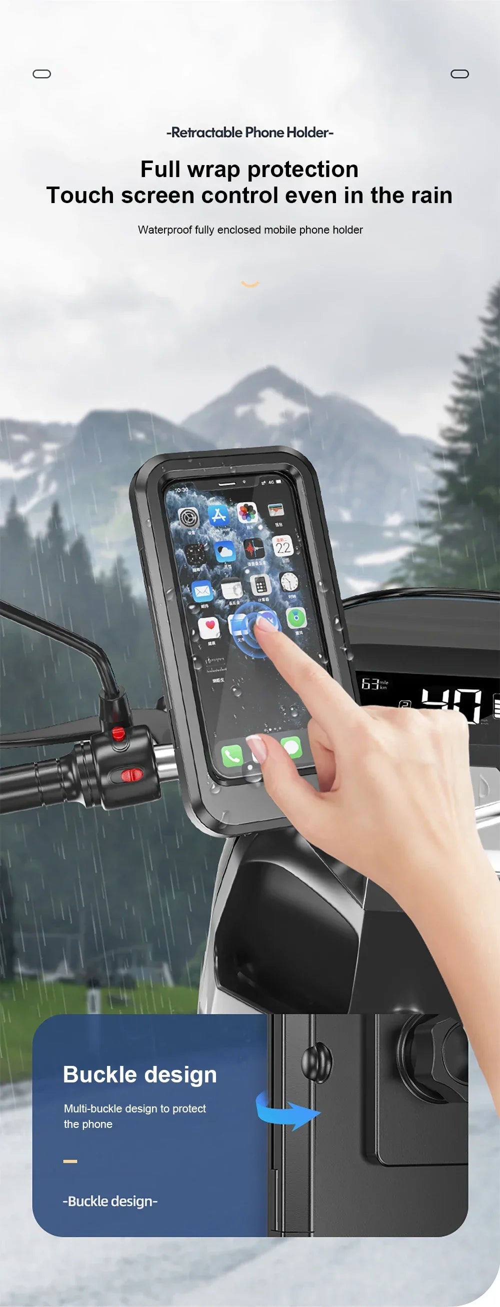 2024 New Motorcycle Phone Stand Waterproof Universal Bicycle Rotation 360 ° Adjustable Motorcycle Phone Stand