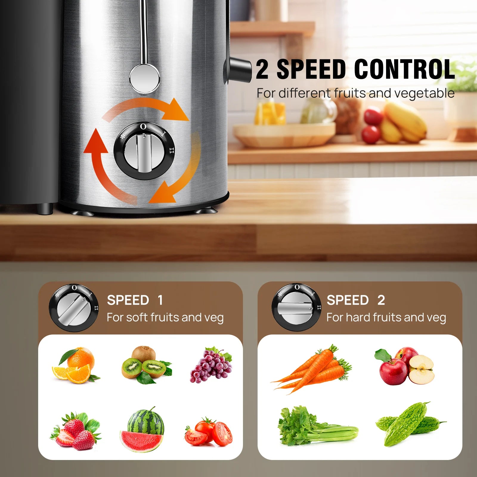 BRIEFNESS 400W Juicer ,2 Speed Electric Juicer Machines ,500ml Capacity, 65mm Wide Mouth Feed Chute for Fruit and Vegetables