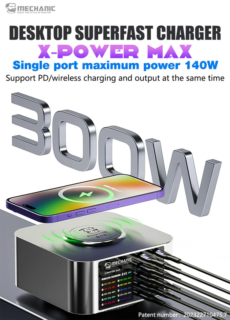 MECHANIC X-Power Max USB Smart Charger 300W 10-Port LED Display Quick Charge QC 3.0 Wireless Charge For Phone Charging Station