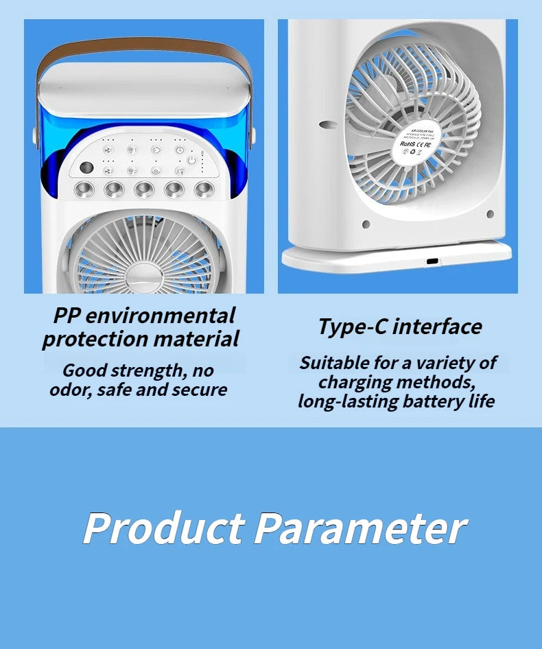 2025 5-Port Mist Fan - Desk Fan with Oscillation, Cooling, Aromatherapy, Colorful LED Lights, and Timer