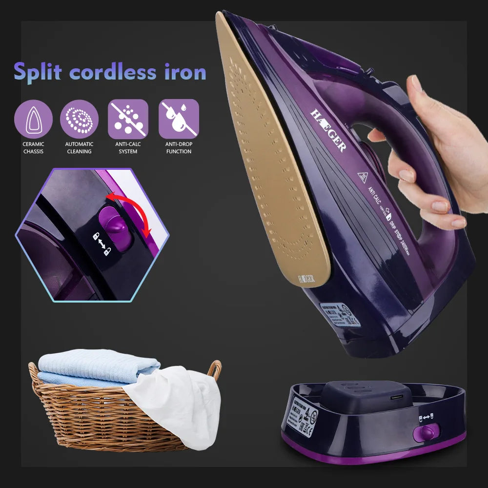 Steam Iron for Clothes,220V 2400W Handheld Electric Iron ,Wireless, Adjustable Temperature,Titanium Infused Ceramic Soleplate