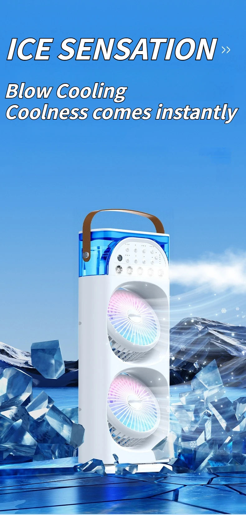 2025 5-Port Mist Fan - Desk Fan with Oscillation, Cooling, Aromatherapy, Colorful LED Lights, and Timer