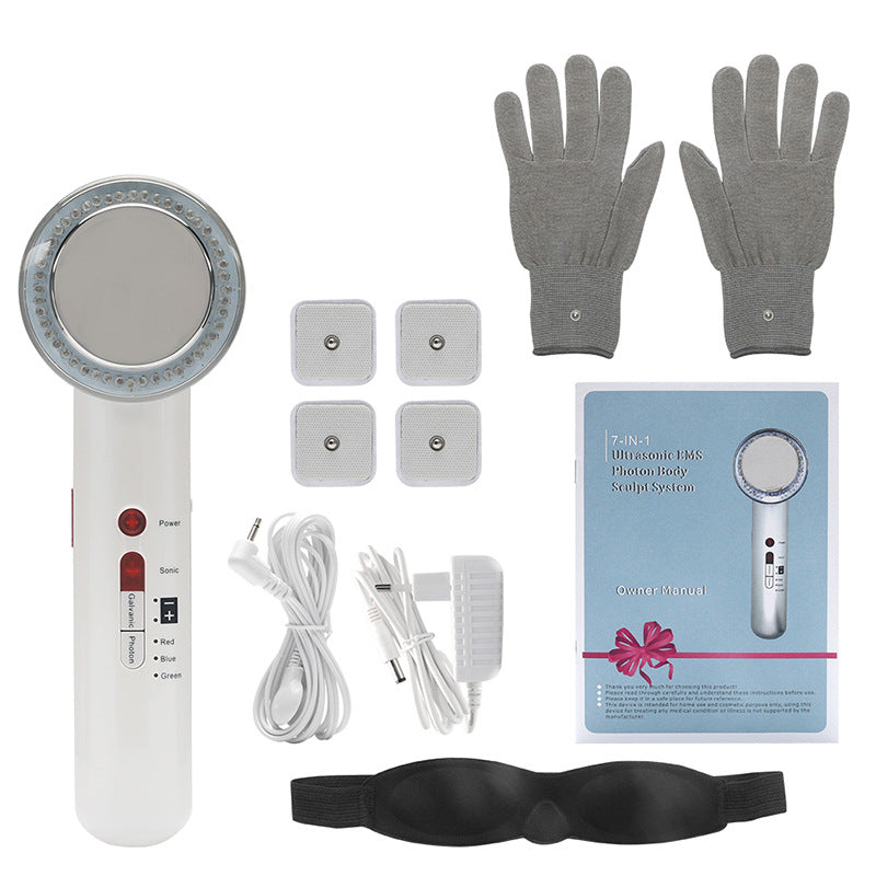 Seven In One Led Color Light Ultrasonic Beauty Instrument Household Multifunctional Ultrasonic Ems Iontophoresis Cross-Border