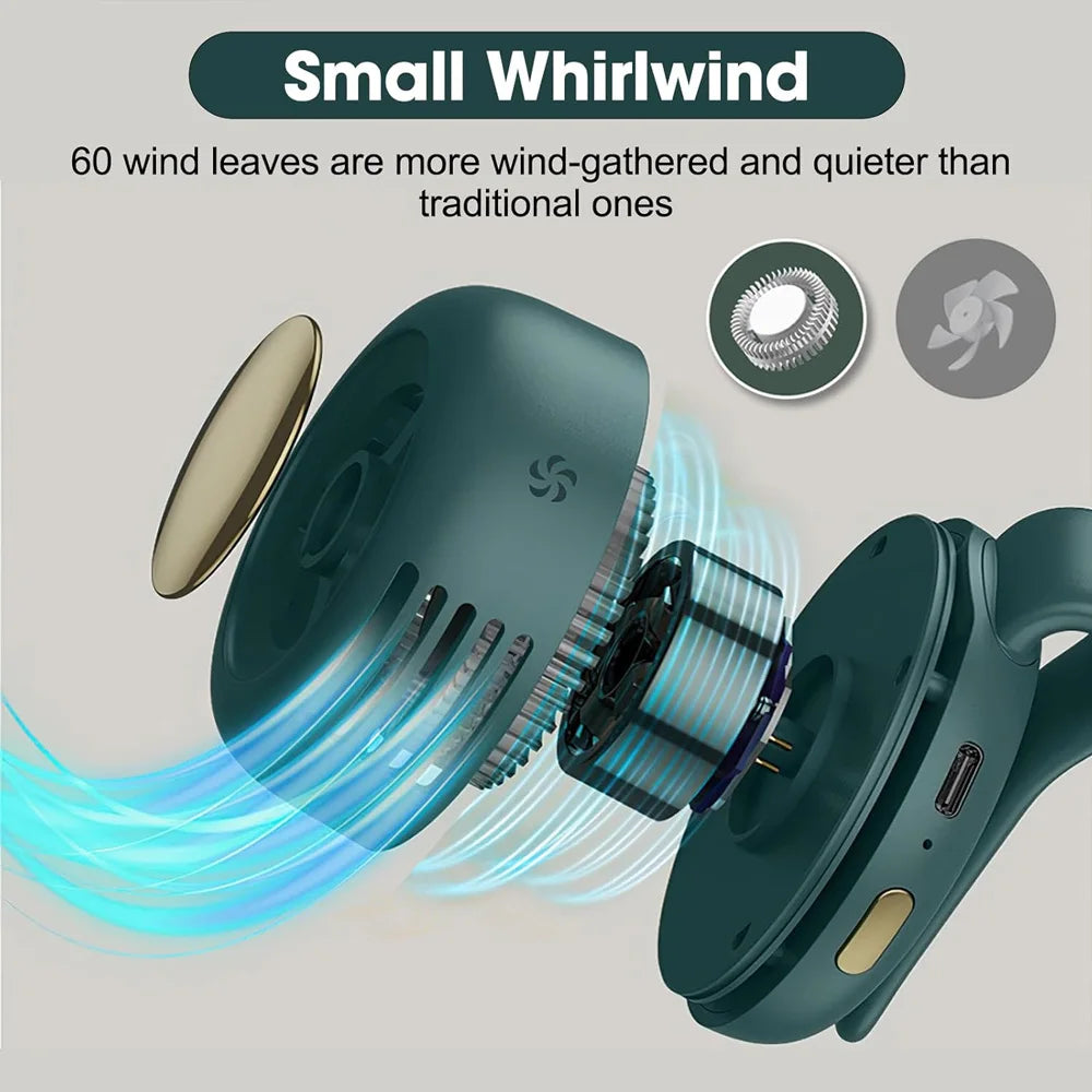 Portable Bladeless Electric Fan Adjustable 3 Speeds Suspended Hanging Waist Neck Waist Fan Suitable for Outdoor Home