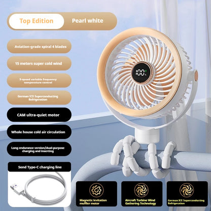 2025new fan ICE super cooling conductor desktop bedside variable frequency shaking head digital display octopus shaking head fan
