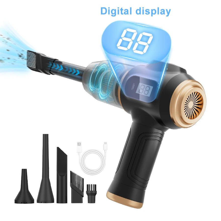 Powerful 2-in-1 Air Duster &amp; Vacuum, Handheld Cordless Cleaner with Digital Display for Electronics Car Home Office