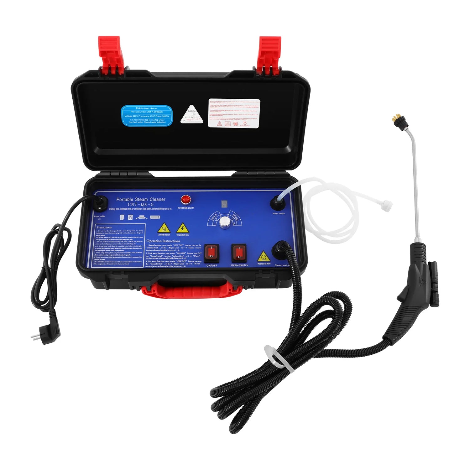 3000W Steam Cleaner 3-3.5Bar Pressure 6-Gear Adjustable IPX4 Waterproof with Brushes for Home Kitchen Cleaning