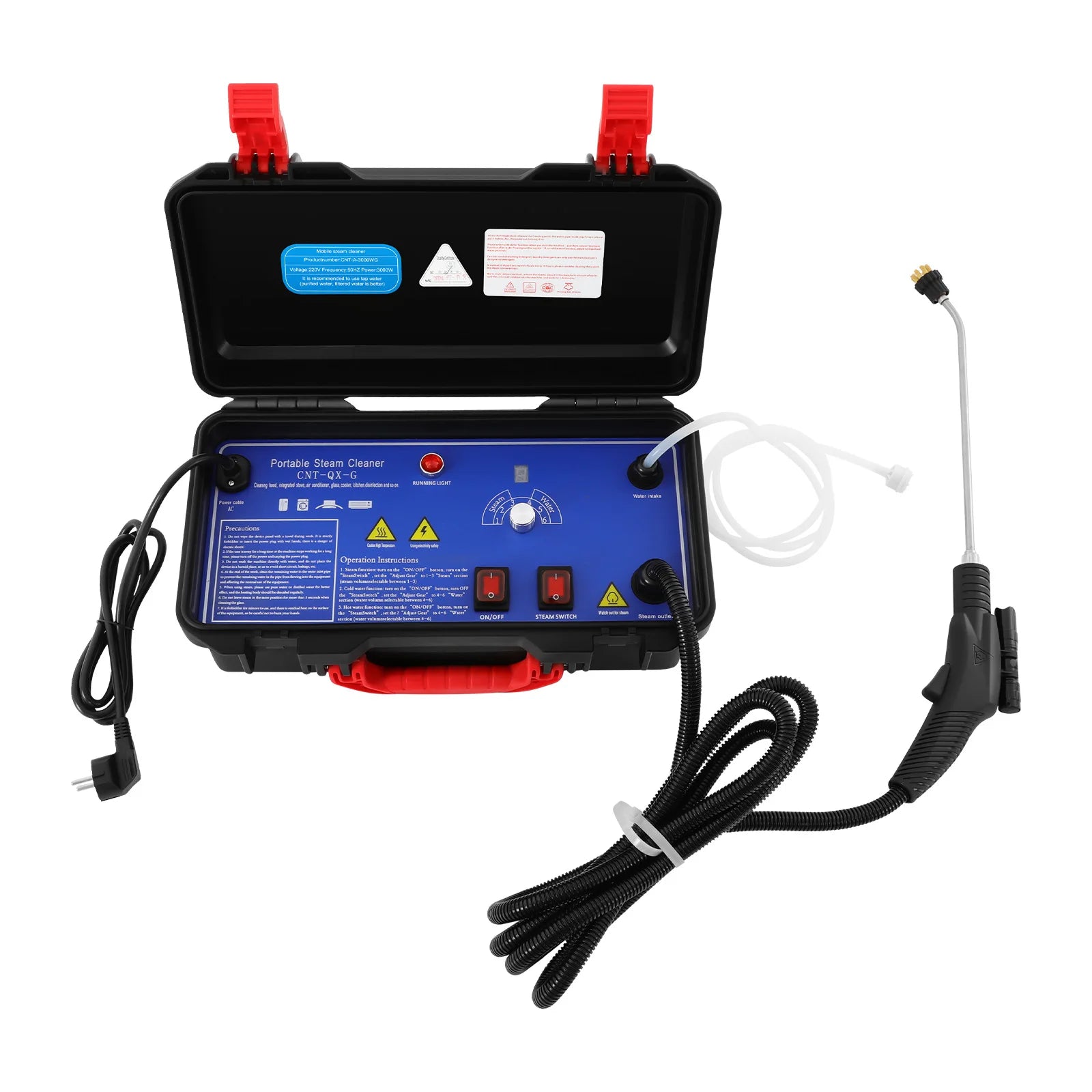 3000W Steam Cleaner 3-3.5Bar Pressure 6-Gear Adjustable IPX4 Waterproof with Brushes for Home Kitchen Cleaning