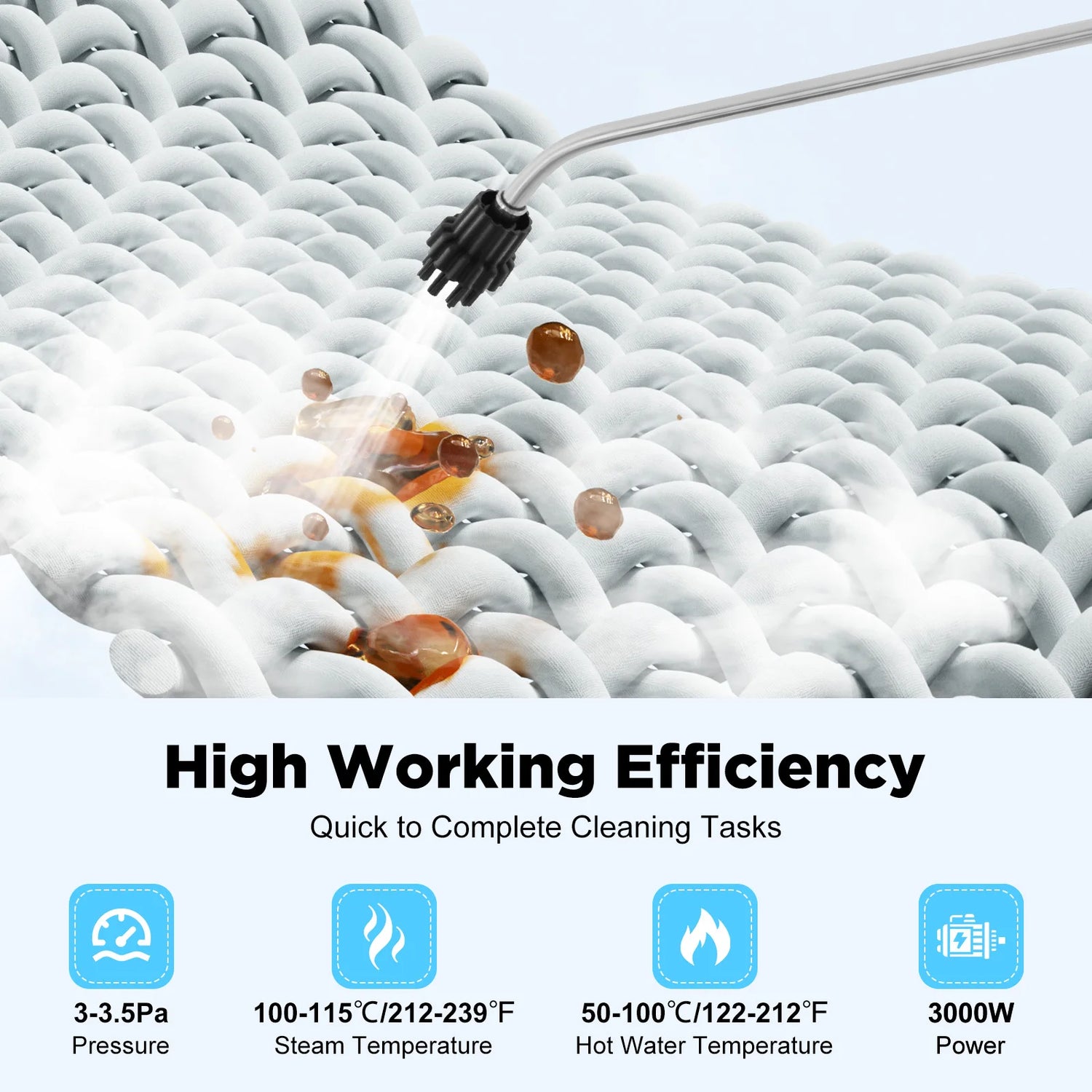 3000W Steam Cleaner 3-3.5Bar Pressure 6-Gear Adjustable IPX4 Waterproof with Brushes for Home Kitchen Cleaning