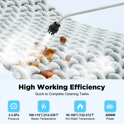3000W Steam Cleaner 3-3.5Bar Pressure 6-Gear Adjustable IPX4 Waterproof with Brushes for Home Kitchen Cleaning