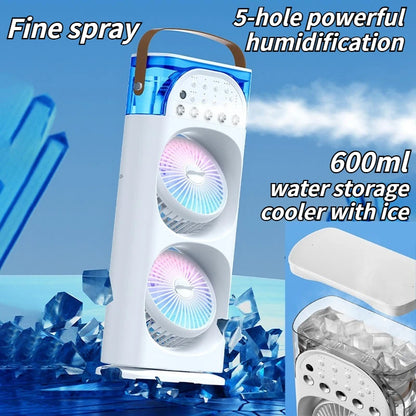 2025 5-Port Mist Fan - Desk Fan with Oscillation, Cooling, Aromatherapy, Colorful LED Lights, and Timer