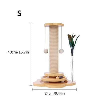 Pet Cat Toy Solid Wood Cat Turntable Funny Cat Stick Balls Durable Sisal Scratching Board Cat Supplies Cat Grab Column
