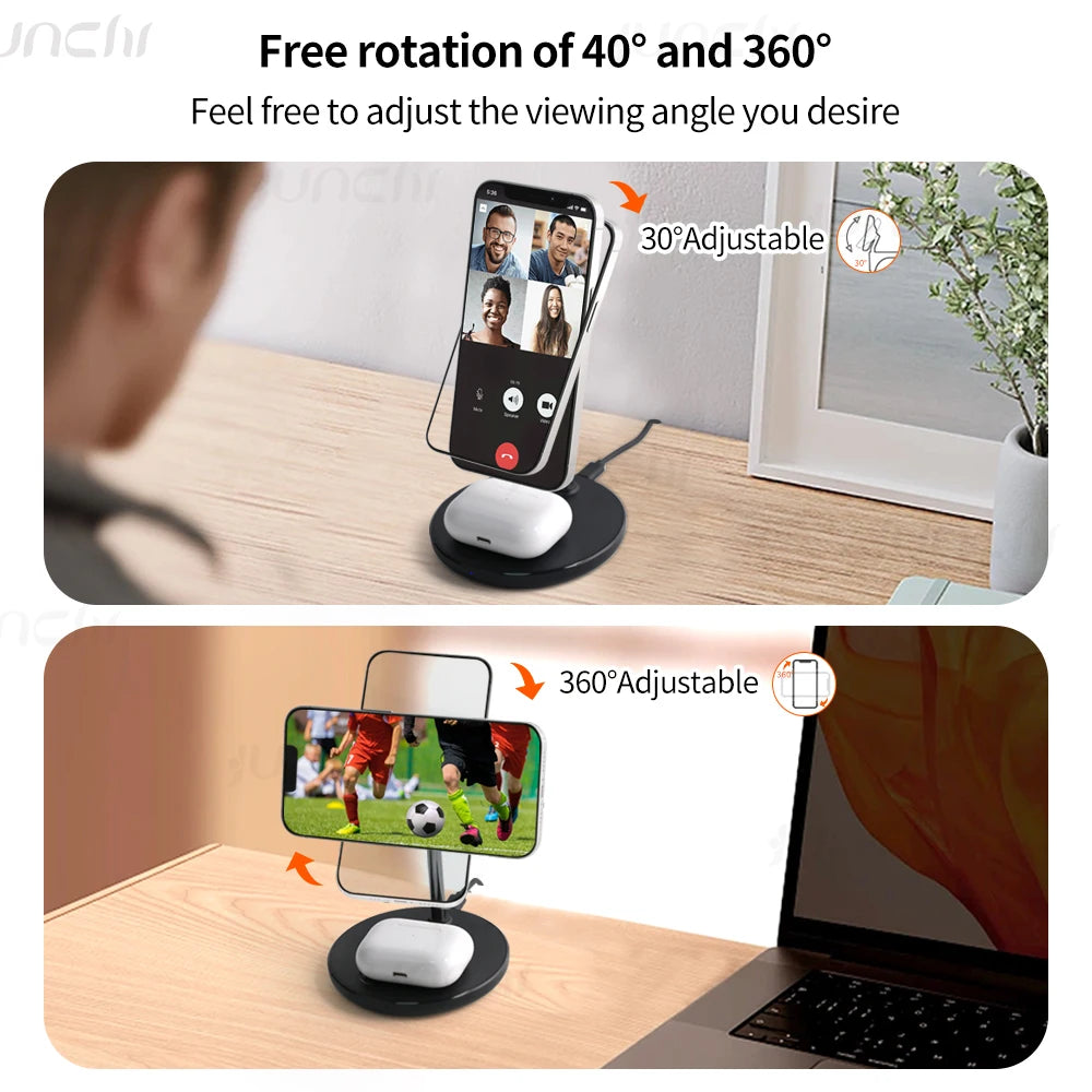 Magnetic Wireless Charger Stand 15W 2 in 1 Phone Charging Station Dock For iPhone 15 14 13 12 Pro Max AirPods Pro Fast Chargers