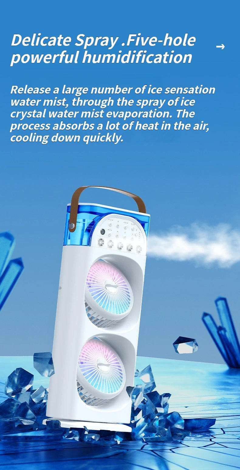 2025 5-Port Mist Fan - Desk Fan with Oscillation, Cooling, Aromatherapy, Colorful LED Lights, and Timer