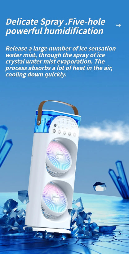 2025 5-Port Mist Fan - Desk Fan with Oscillation, Cooling, Aromatherapy, Colorful LED Lights, and Timer
