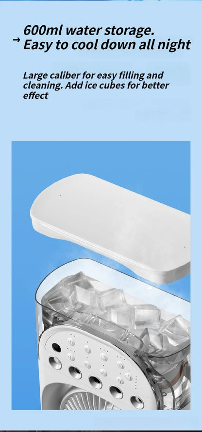 2025 5-Port Mist Fan - Desk Fan with Oscillation, Cooling, Aromatherapy, Colorful LED Lights, and Timer