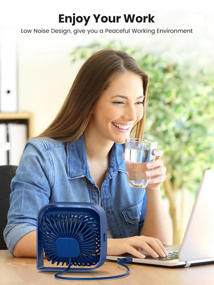 USB Desk Fan Strong Airflow &amp; Quiet Operation 3 Speed Wind Mini Table Fan 360° Rotatable Head for Home Office Bedroom Table