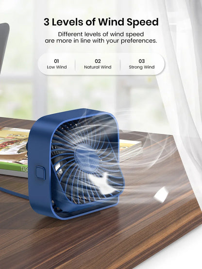 USB Desk Fan Strong Airflow &amp; Quiet Operation 3 Speed Wind Mini Table Fan 360° Rotatable Head for Home Office Bedroom Table