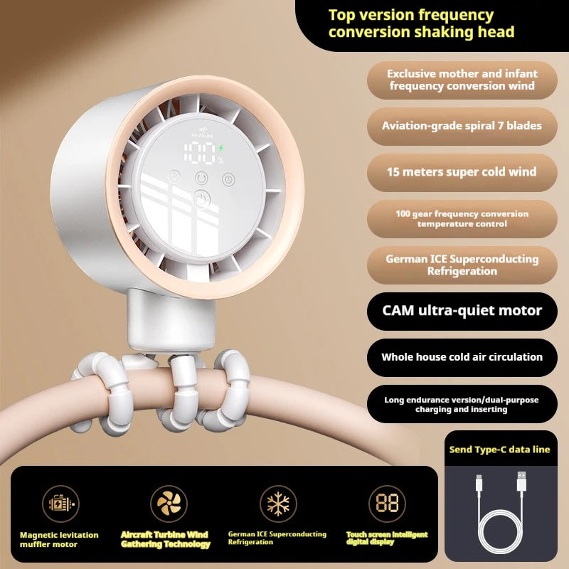 2025new fan ICE super cooling conductor desktop bedside variable frequency shaking head digital display octopus shaking head fan