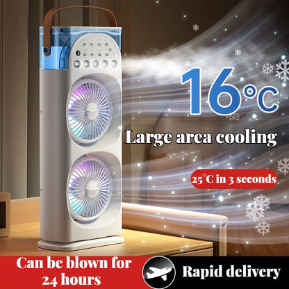 2025 5-Port Mist Fan - Desk Fan with Oscillation, Cooling, Aromatherapy, Colorful LED Lights, and Timer