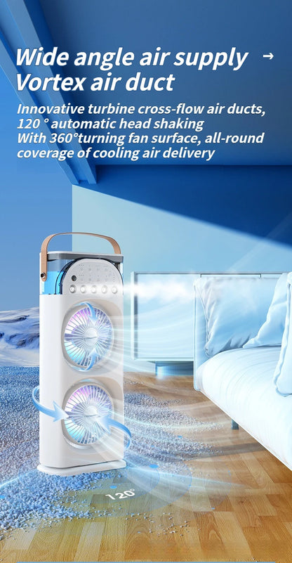 2025 5-Port Mist Fan - Desk Fan with Oscillation, Cooling, Aromatherapy, Colorful LED Lights, and Timer