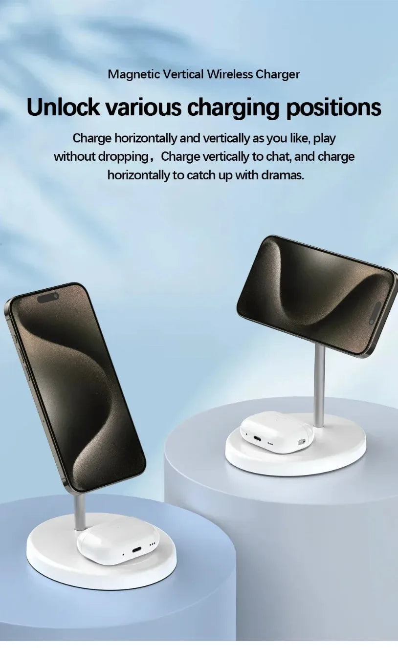 Upgraded 30W Magnetic 2 in 1 Wireless Charger Stand For iPhone 16-12 Pro Max AirPod Pro Fast Phone Charging Station Holder