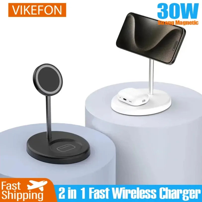 Upgraded 30W Magnetic 2 in 1 Wireless Charger Stand For iPhone 16-12 Pro Max AirPod Pro Fast Phone Charging Station Holder