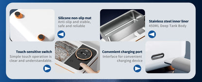 Ultrasonic 55KHZ Cleaning Machine Soundwave Technology Deep Cleaning Appliance for Glasses Dentures Jewelry Makeup Brushes