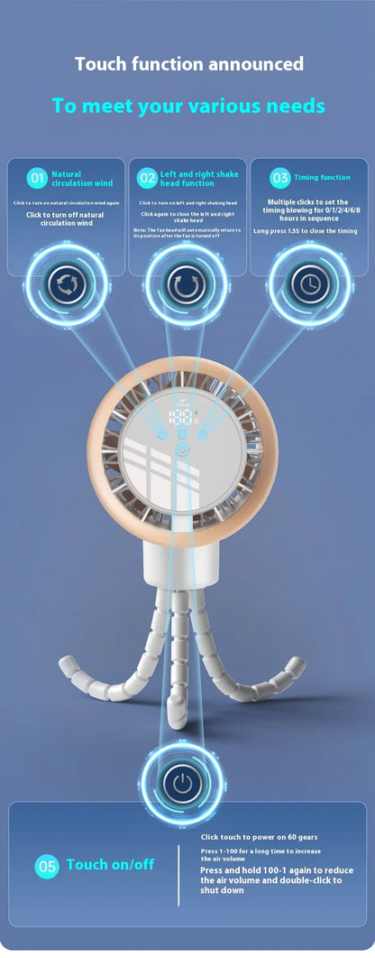 2025new fan ICE super cooling conductor desktop bedside variable frequency shaking head digital display octopus shaking head fan