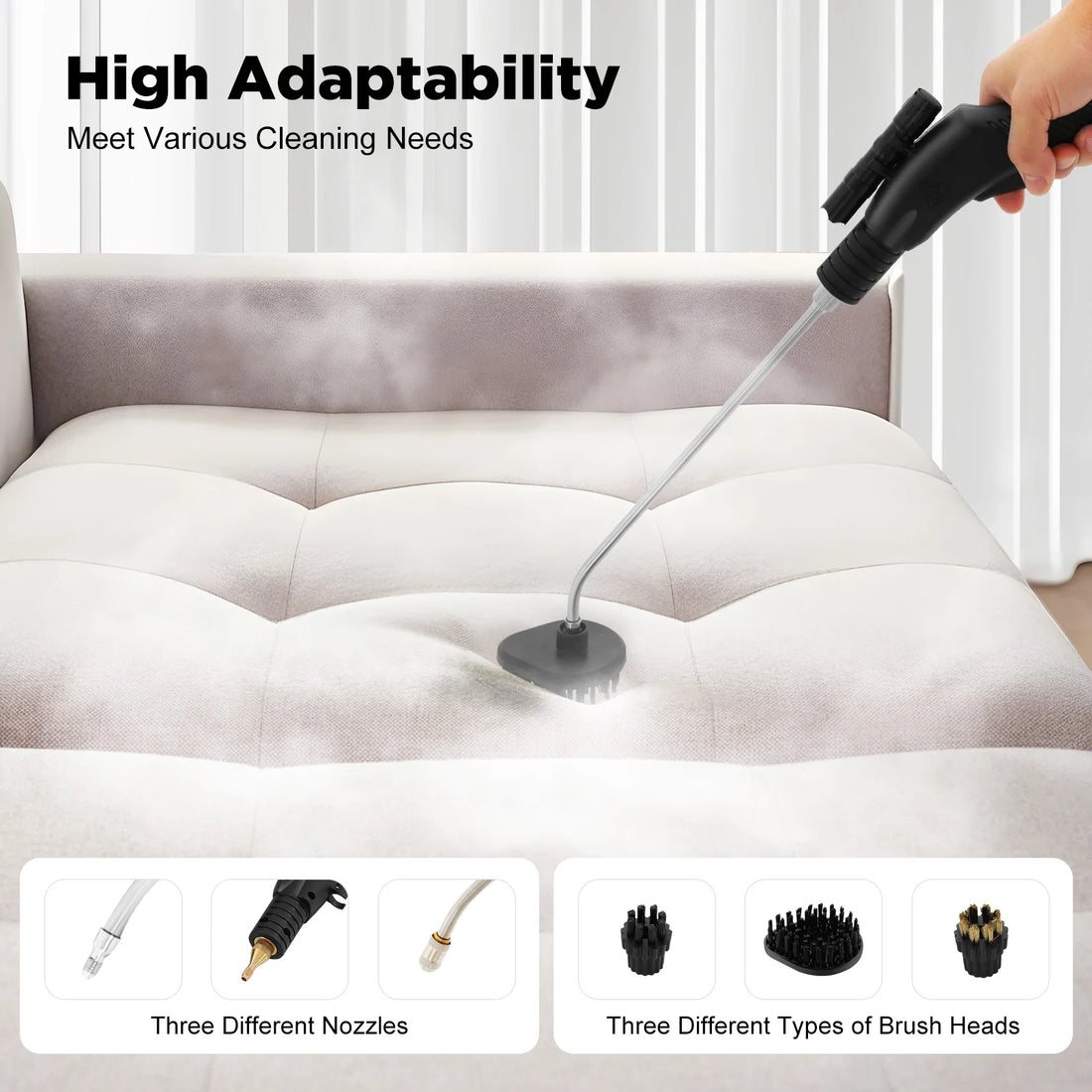 3000W Steam Cleaner 3-3.5Bar Pressure 6-Gear Adjustable IPX4 Waterproof with Brushes for Home Kitchen Cleaning