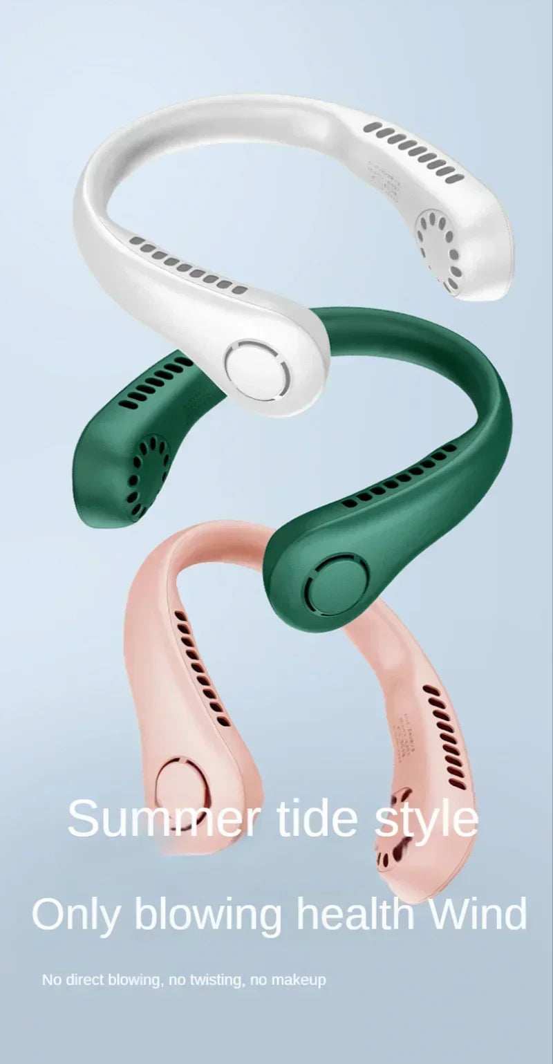5 adjustable speeds, twistable hands-free, bladeless sports neck strap portable neck fan, 4000 mah battery rechargeable